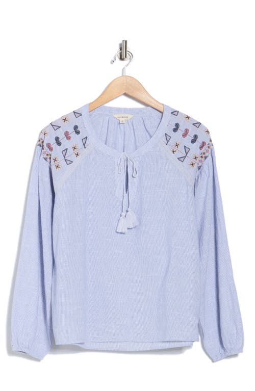 Lucky Brand Long Sleeve Embroidered Peasant Top In Blue
