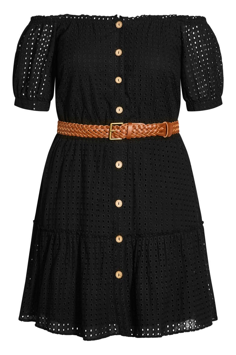 Off the Shoulder Belted Dress, Alternate, color, BLACK