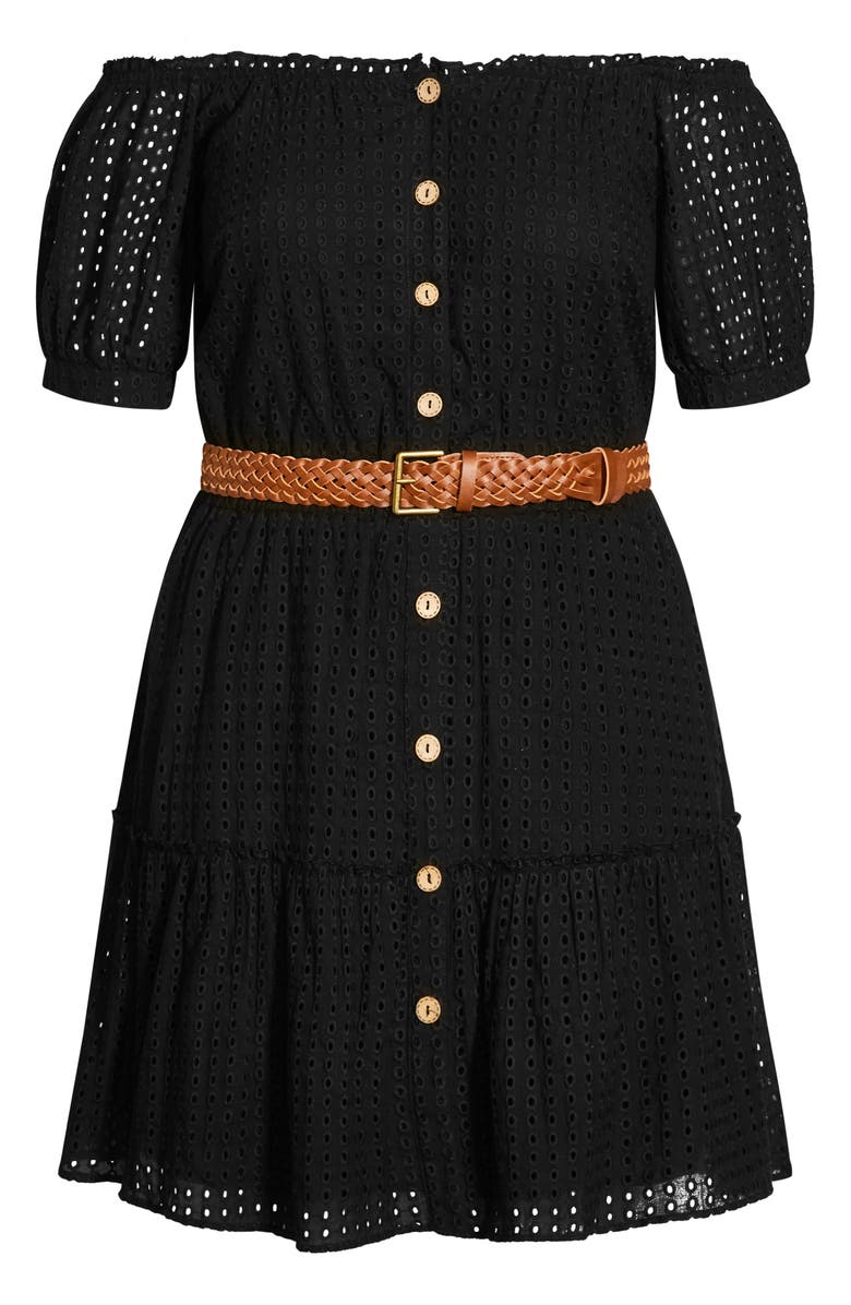 City Chic Off the Shoulder Belted Dress, Alternate, color, 