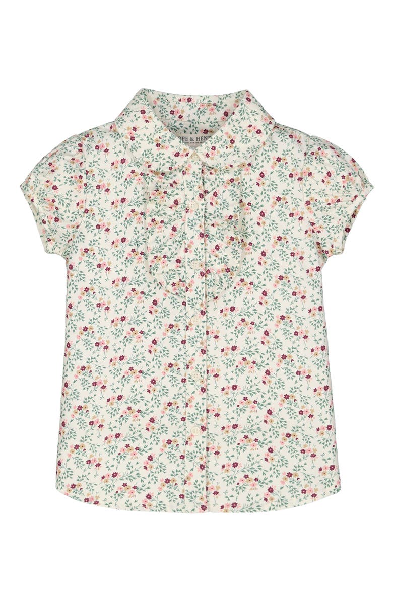 Hope & Henry Baby Girls' Ruffle Front Shirt with Puff Sleeves, Infant, Main, color, Ivory Fall Floral