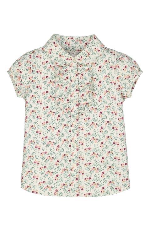 Baby Girls' Ruffle Front Shirt with Puff Sleeves, Infant