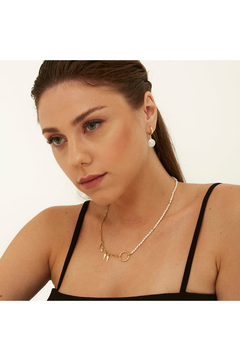 Treated Freshwater Cultured Baroque Pearl Hoop Earrings, Alternate, color, Gold