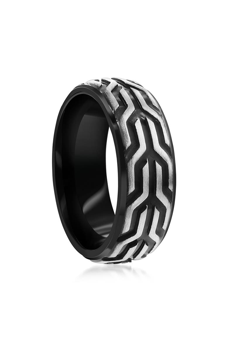 Men's Textured Two-Tone Ring, Alternate, color, BLACK