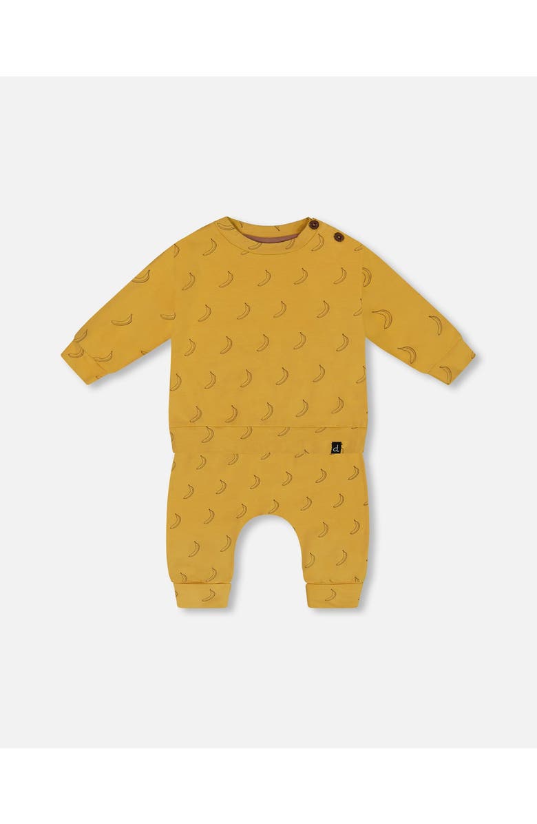 Deux par Deux Baby Boy's Printed Organic Cotton Top And Pant Set Yellow Bananas, Main, color, 