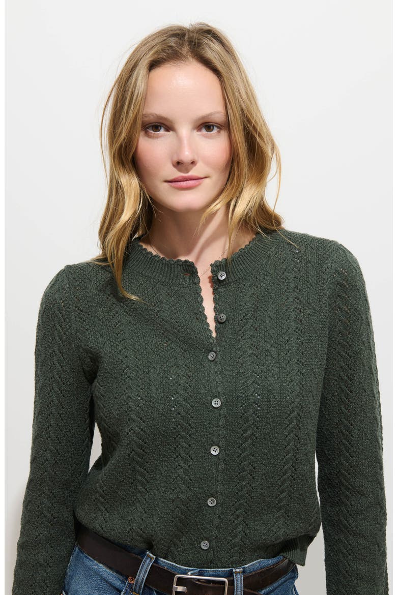 Gracie Pointelle Wool & Cotton Cardigan, Alternate, color, HEATHER FOREST