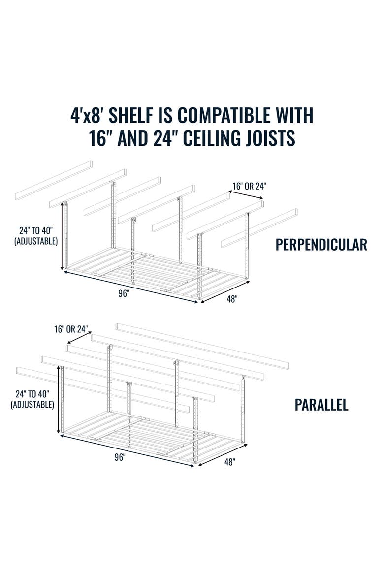 4' x 8' Faber Overhead Garage Shelving -Holds 700 lbs, Alternate, color, Black
