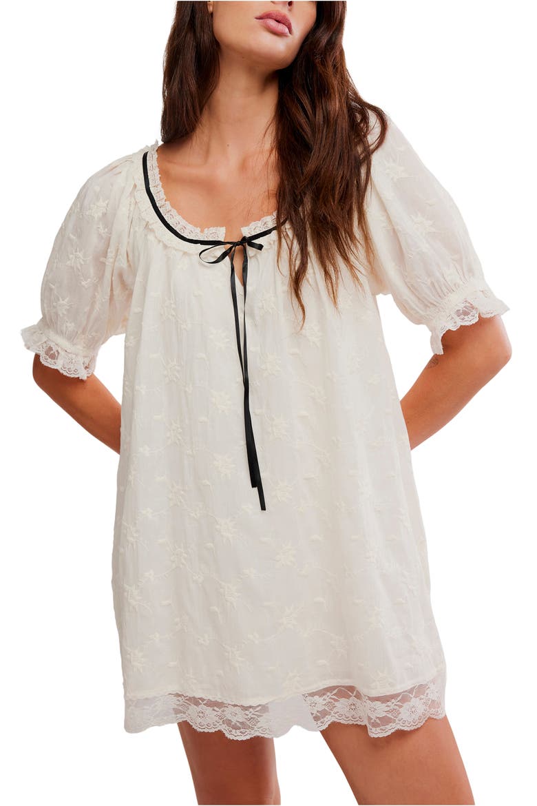 Juno Embroidered Baby Doll Minidress, Alternate, color, TEA BLACK COMBO