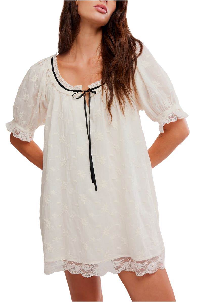 Free People Juno Embroidered Baby Doll Minidress, Alternate, color, Tea Black Combo