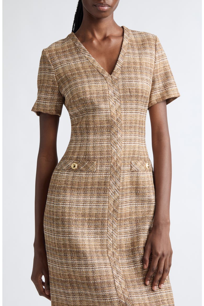 Artisanal Weave Tweed Midi Dress, Alternate, color, COPPER MULTI