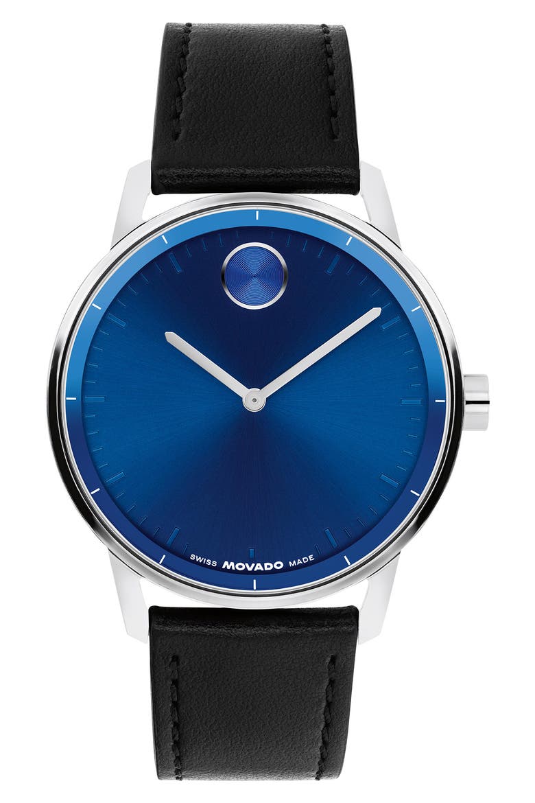Bold Echo Leather Strap Watch, 40mm, Main, color, BLUE