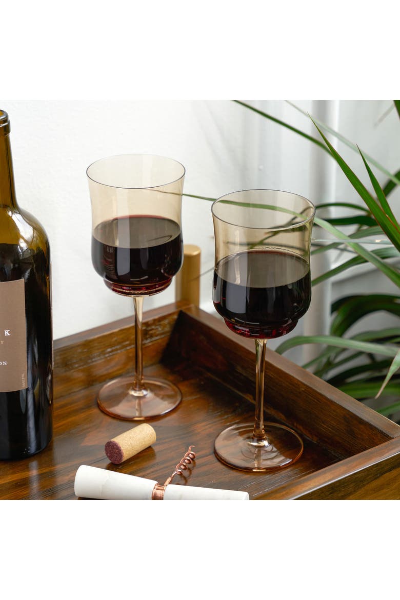 Tulip Stemmed Wine Glasses in Amber Set of 2, Alternate, color, Brown