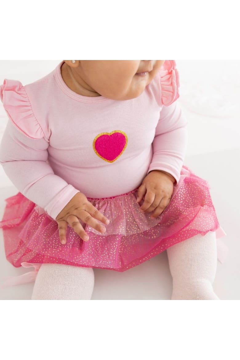 Pink Petal Valentine's Day Long Sleeve Tutu Bodysuit, Alternate, color, Pink