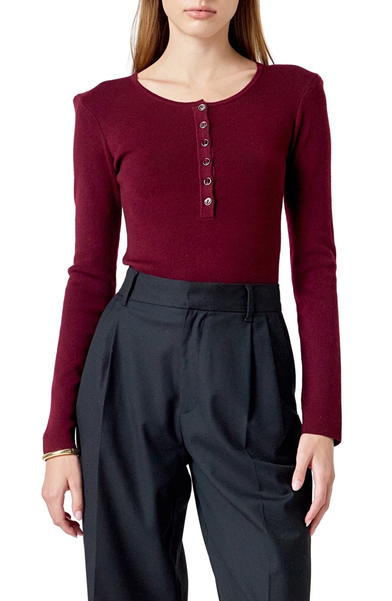 Endless Rose Shoulder Pad Rib Knit Top, Main, color, Maroon
