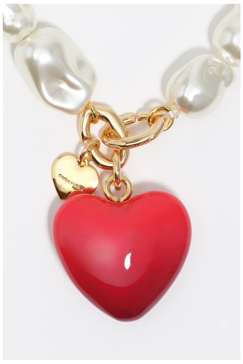 Irregular Pearl Heart Necklace, Alternate, color, RED