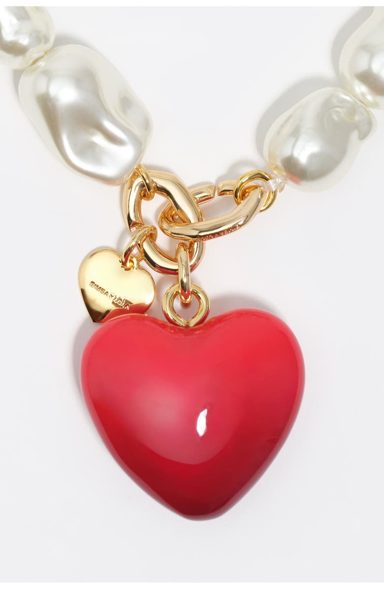 Bimba y Lola Irregular Pearl Heart Necklace, Alternate, color, Red