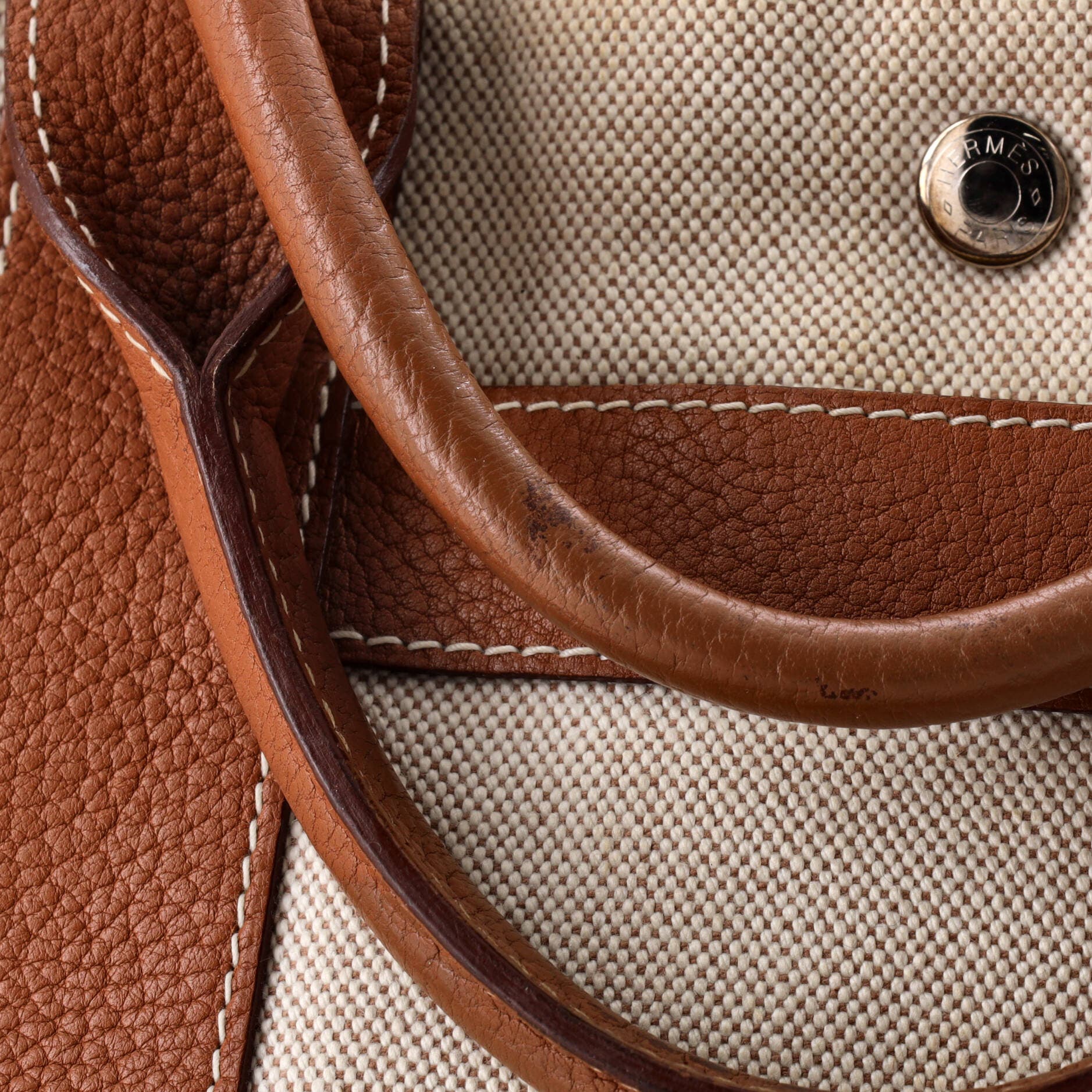 Pre-Owned Hermes Sac Harnais Tote Toile and Leather MM, Alternate, color, Ecru