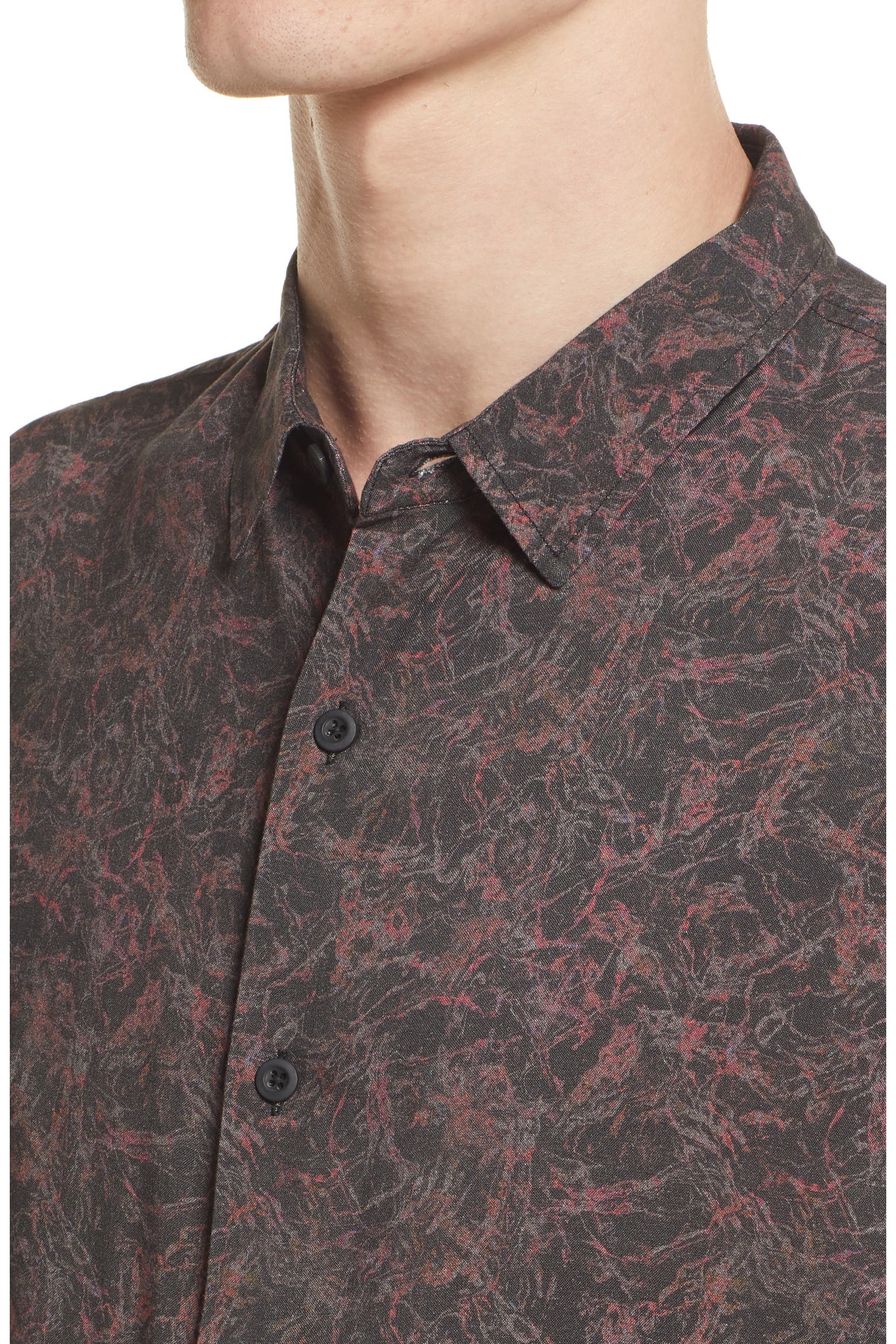 Open Edit Marble Print Short Sleeve Button-Up Shirt (Men) | Nordstromrack