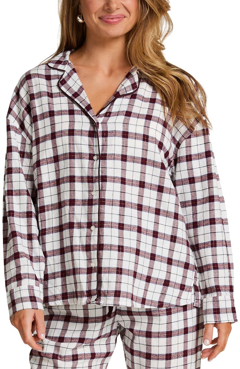 Hunkemöller Flannel Pyjama Top, Main, color, White