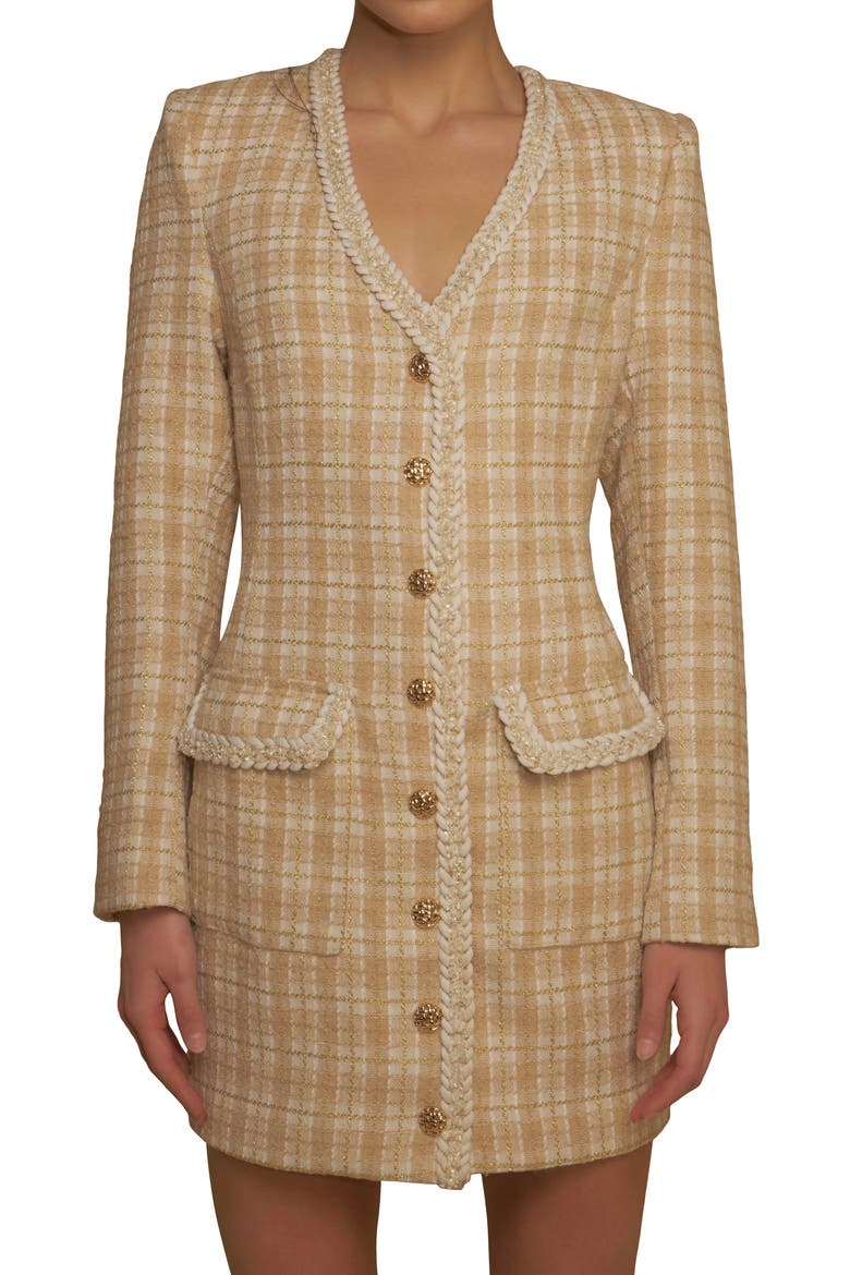 Premium Plaid Tweed Minidress, Alternate, color, BEIGE MULTI