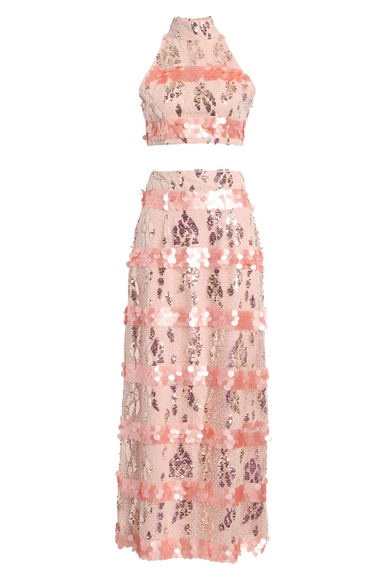 Saana Sequin & Paillette Embellished Crop Top & Skirt Set, Alternate, color, PINK