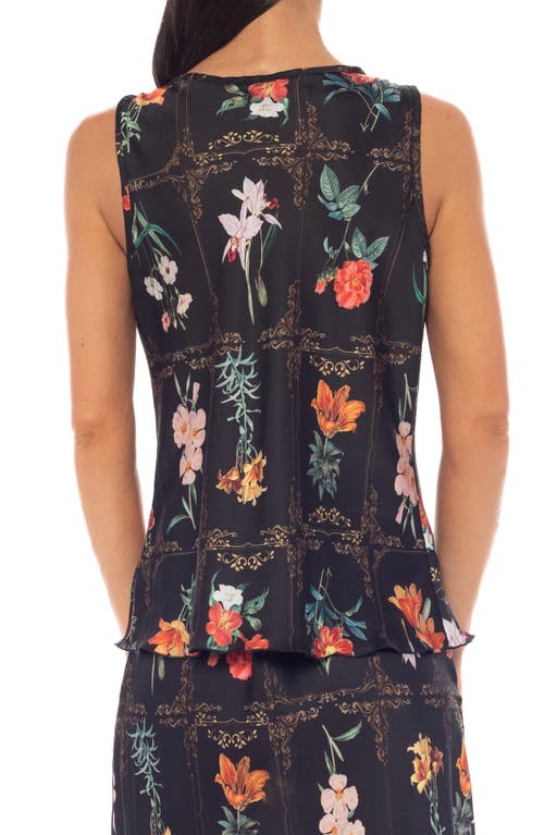 Tash And Sophie Floral Hardware Satin Top In Multi