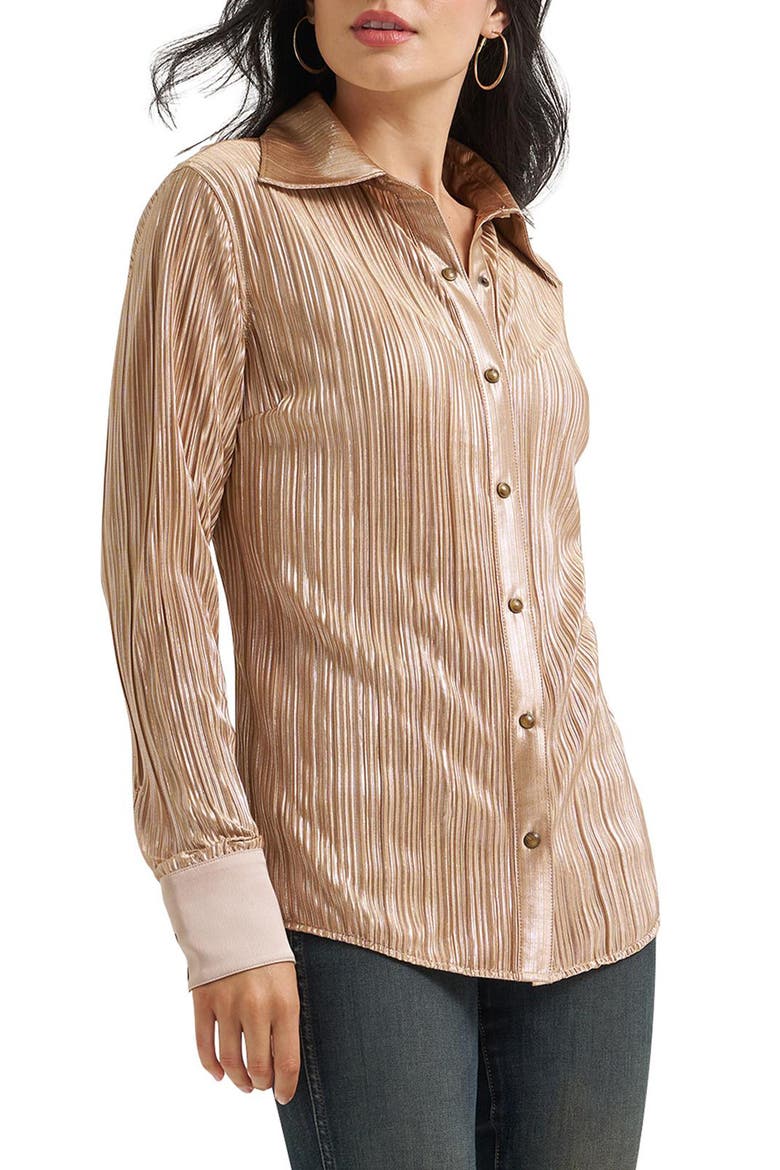 Pliss Long Sleeve Western Shirt, Alternate, color, ROSE GOLD