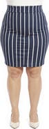 24seven Comfort Apparel Plus Size Striped Elastic Waist Knee Length Pencil Skirt