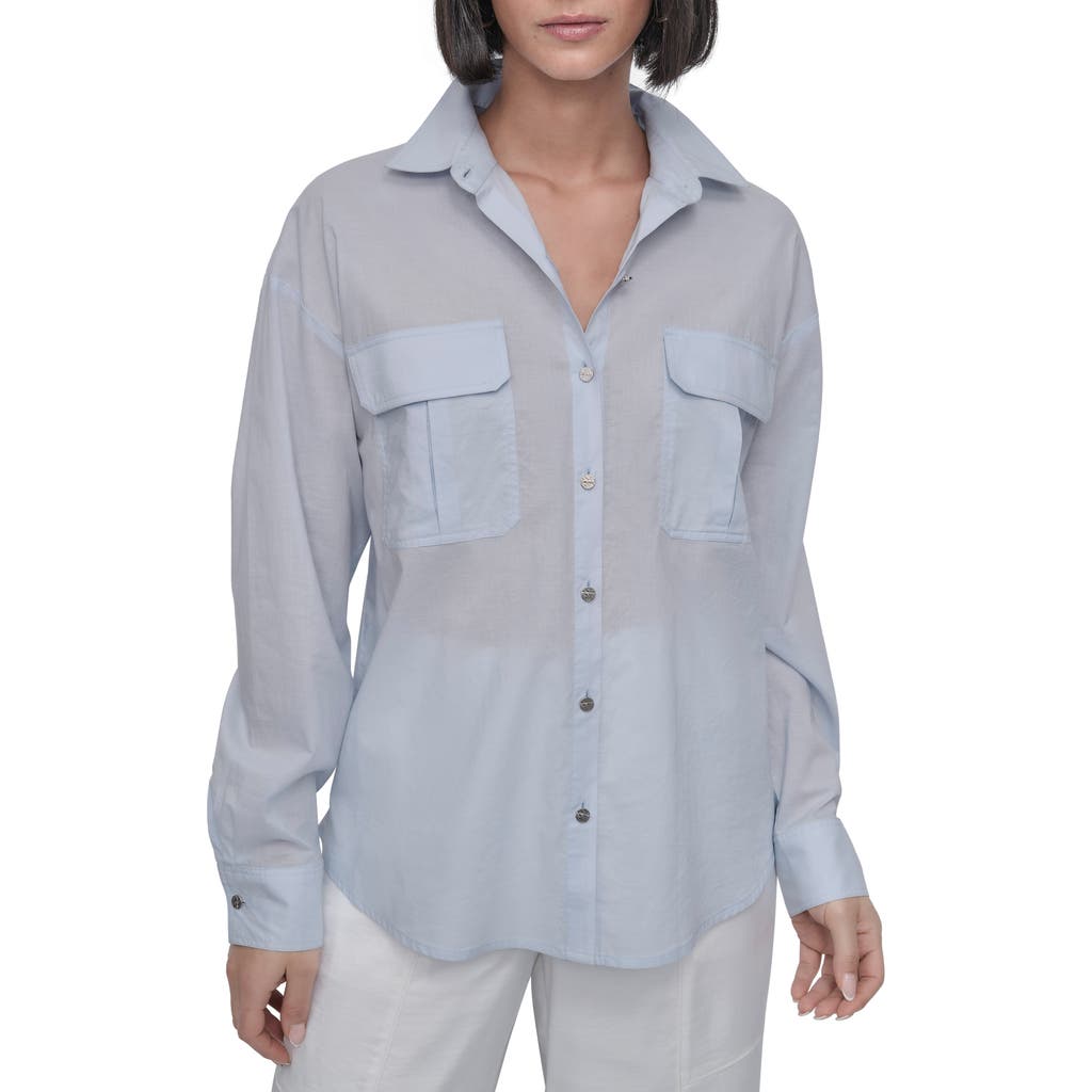 Dkny Cotton Voile Button-up Shirt In Blue