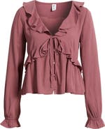 BP. Ruffle Tie Neck Button-Up Shirt