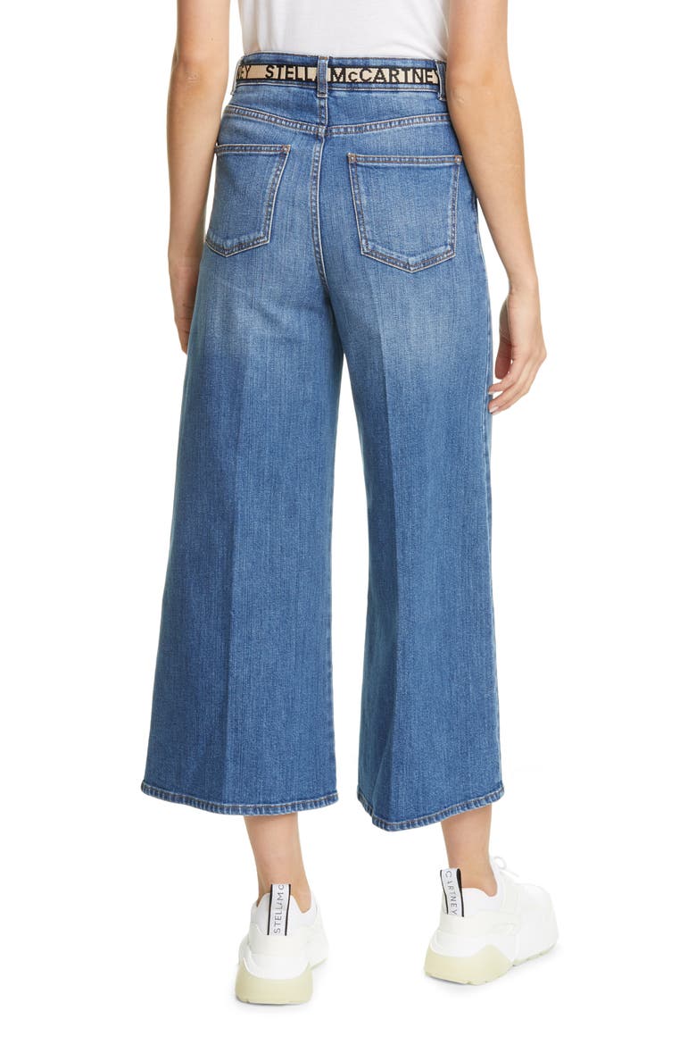 Belted High Waist Crop Wide Leg Jeans, Alternate, color, SKY BLUE