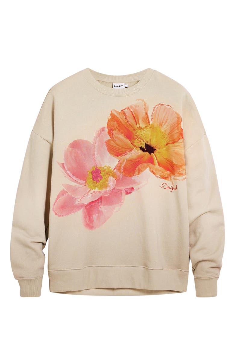 Desigual Floral Graphic Sweatshirt, Alternate, color, Off White