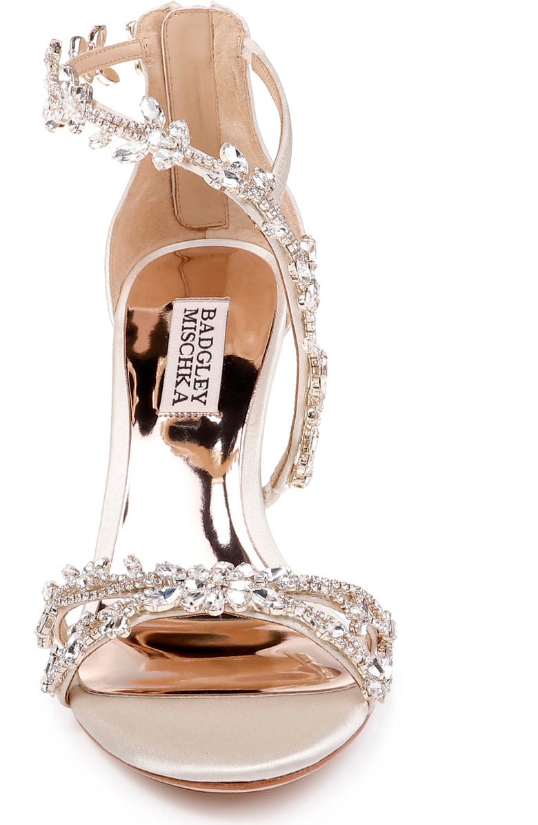 Badgley Mischka Collection Feather Crystal Embellished Wedge Sandal, Alternate, color,