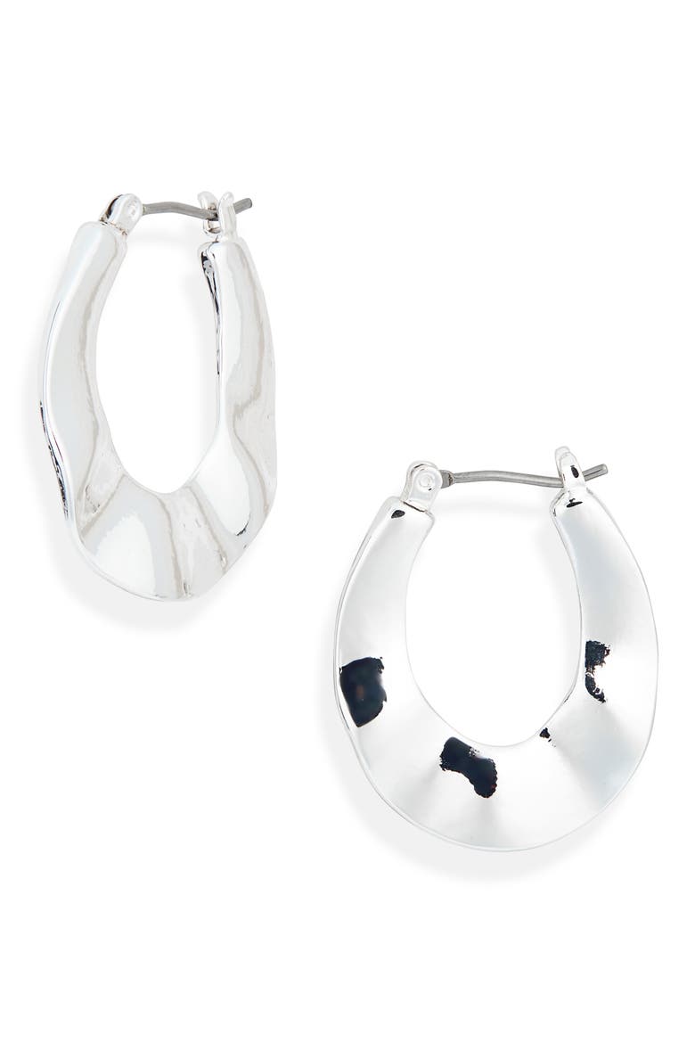Wavy Flat Hoop Earrings, Main, color, SILVER