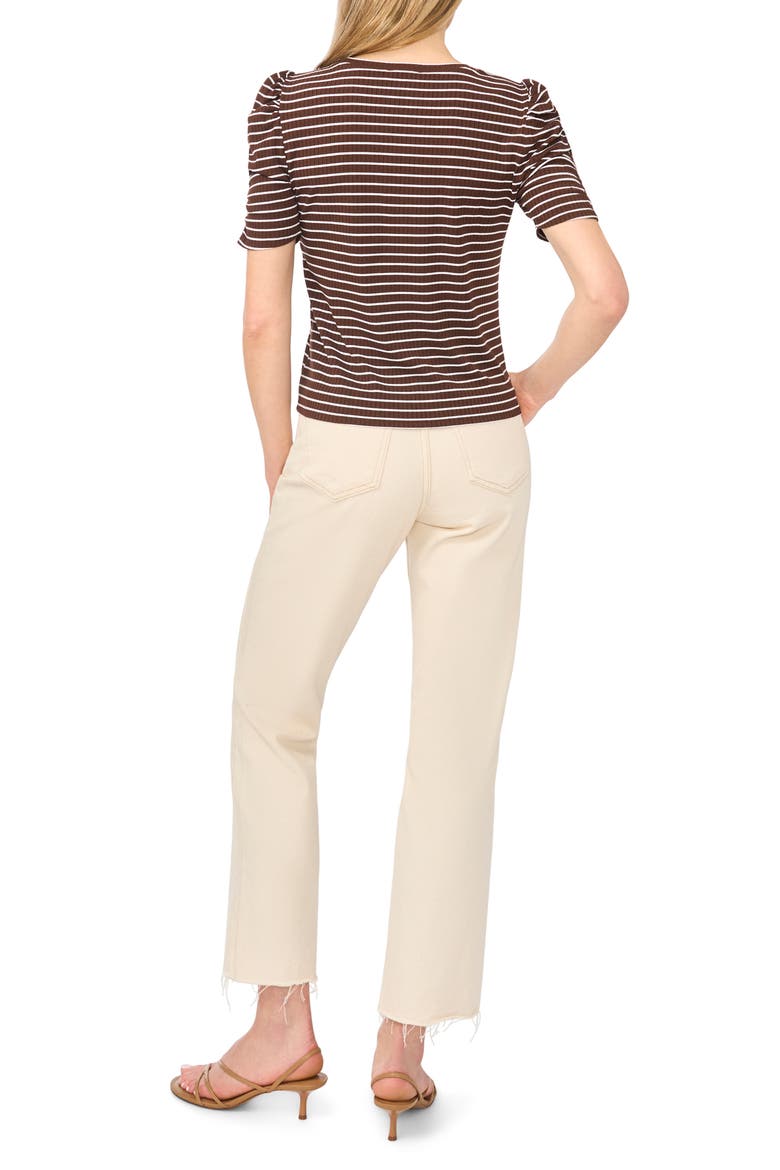 Puff Sleeve Stripe Tee, Alternate, color, CHICORY COFFEE