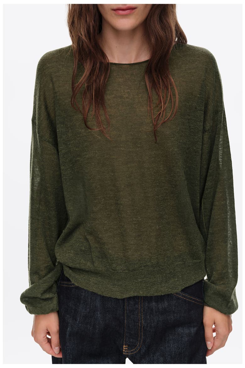 Wool Blend Crew Neck Sweater, Alternate, color, KHAKI