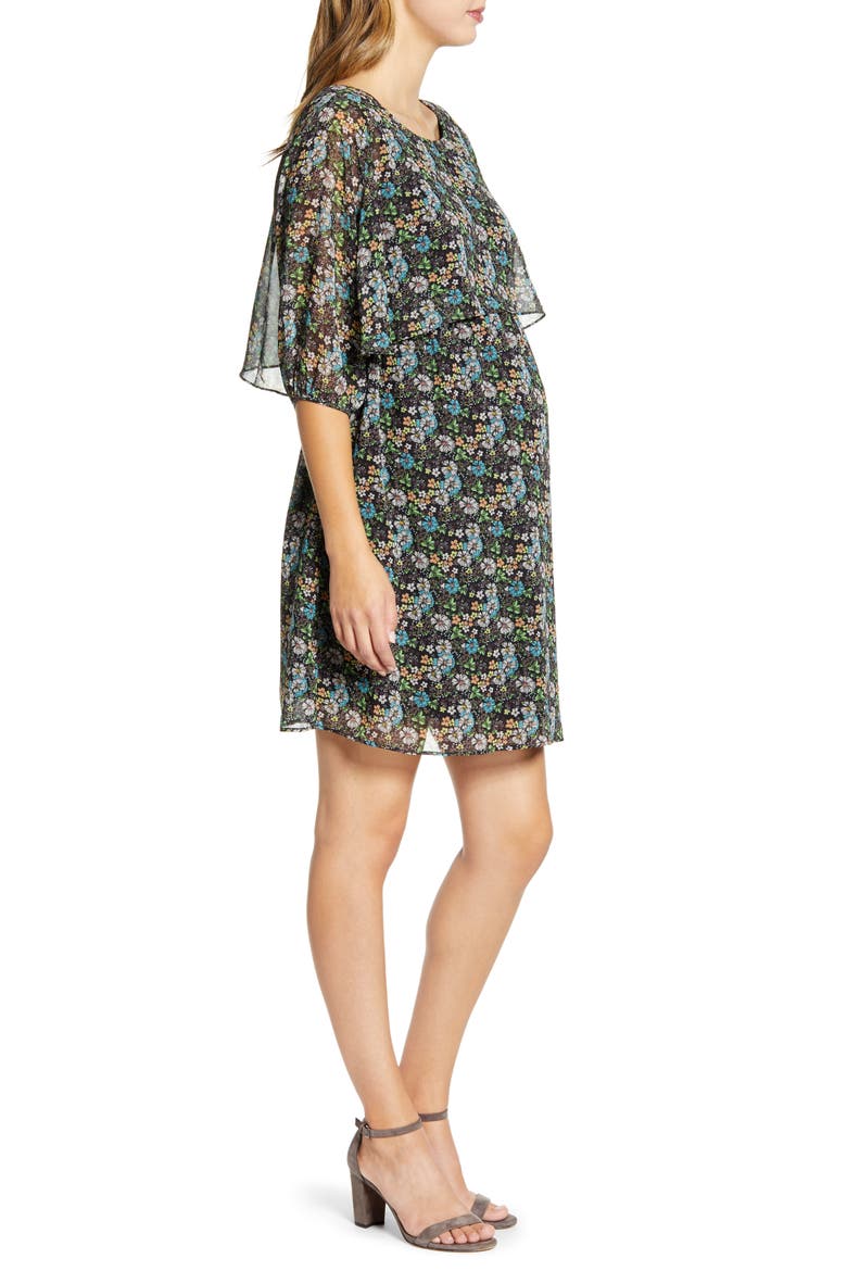 Ruffle Overlay Maternity/Nursing Dress, Alternate, color, TEA GARDEN