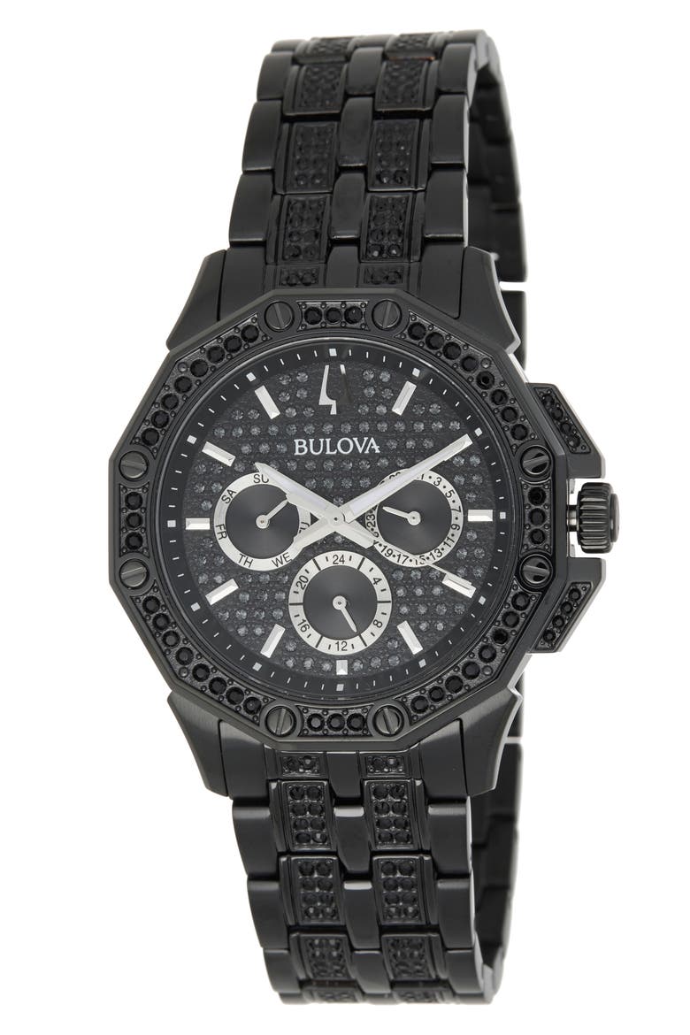 Crystal Octava Chronograph Bracelet Watch, 41.5mm, Main, color, BLACK