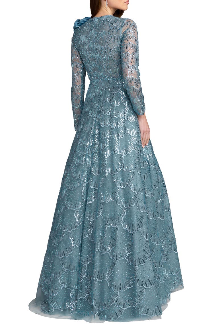 Embroidered Long Sleeve Flower Detail Gown, Alternate, color, French Blue