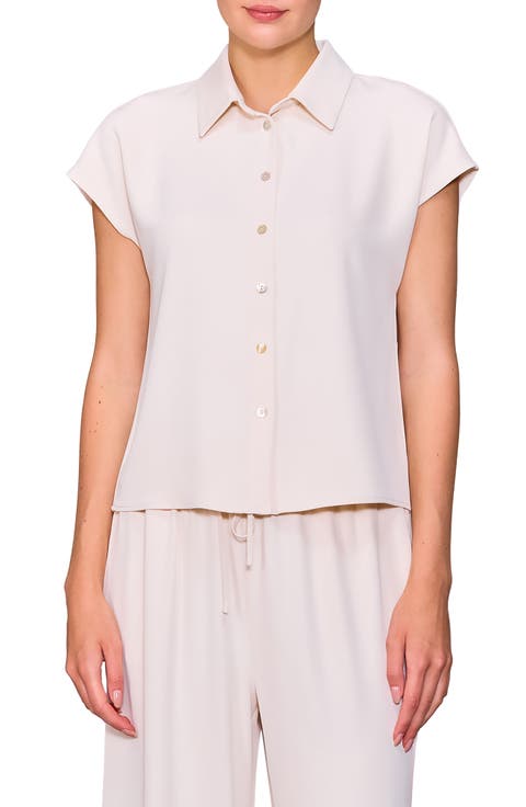 Cap Sleeve Button-Up Shirt