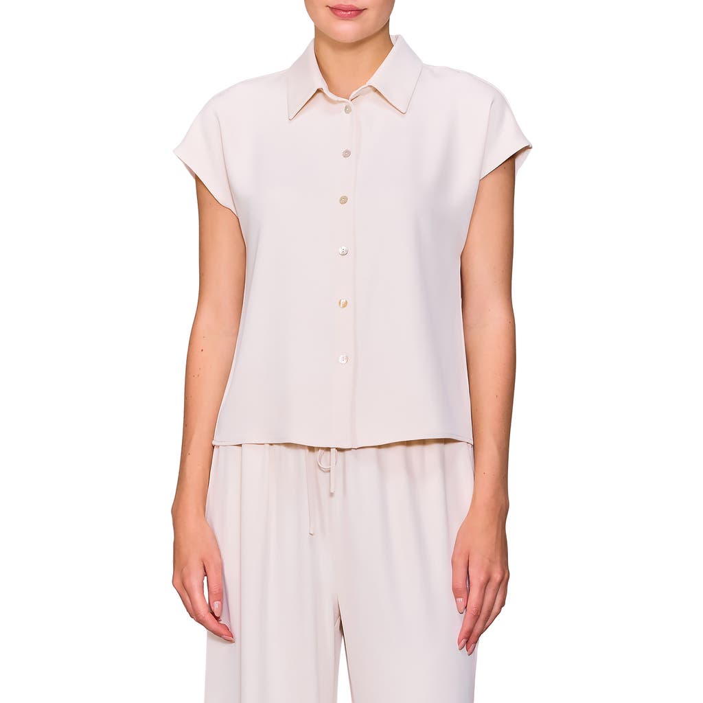 Melloday Cap Sleeve Button-up Shirt In White