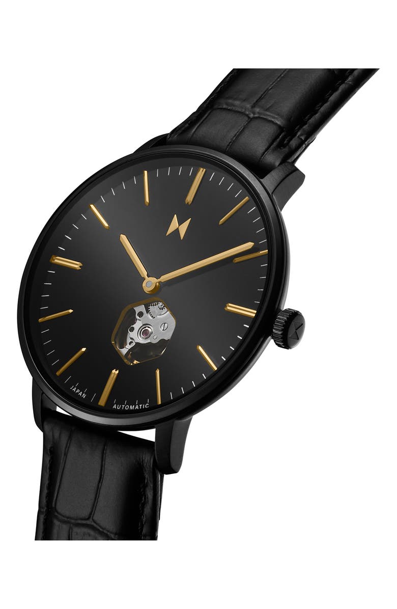 MVMT Legacy Slim Automatic Leather Strap Watch, 45mm, Alternate, color, Black