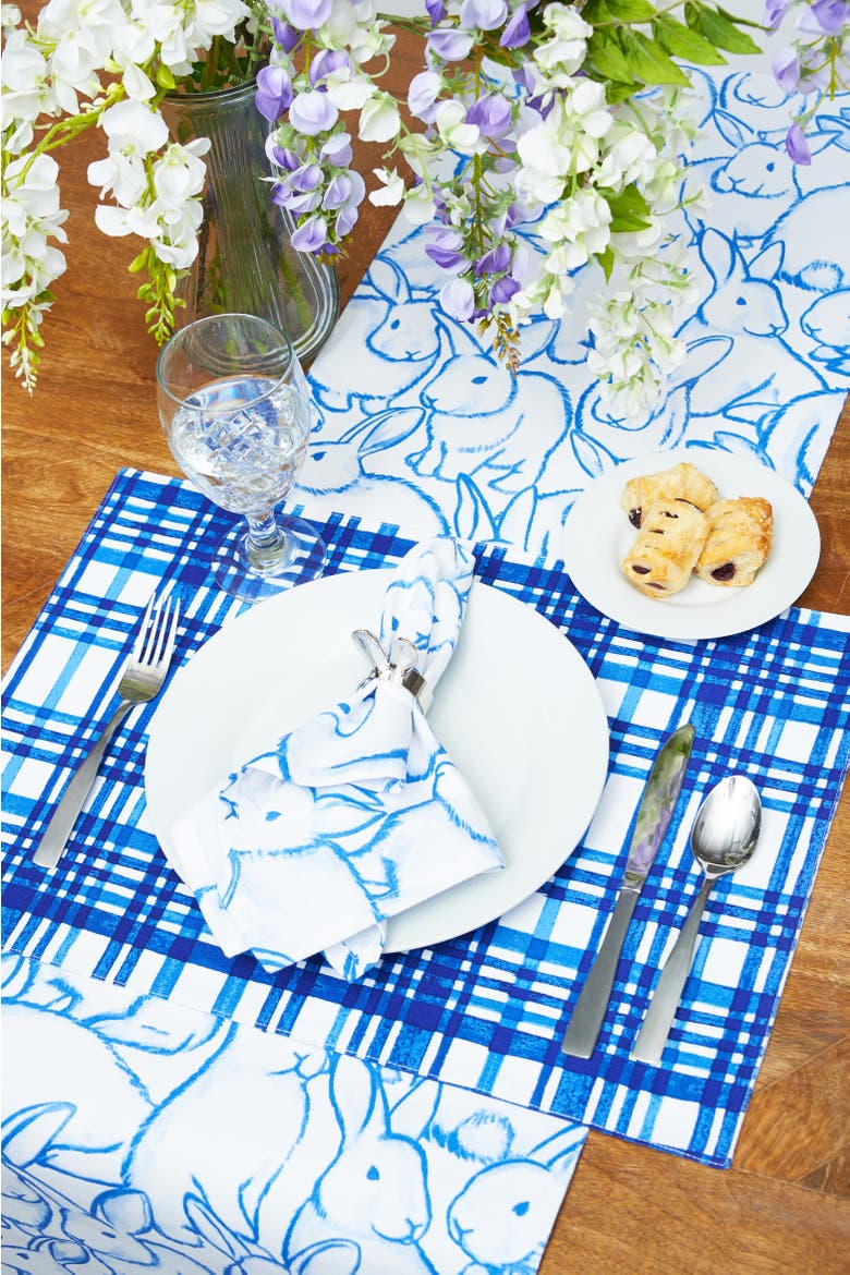 Easter Bunny Blue Silhouettes 100% Cotton Set of 6 Cloth Napkins, Alternate, color, Blue