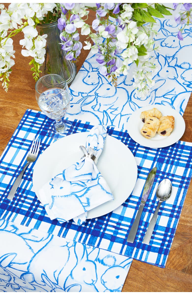 C&F Home Blue Bunny Rabbits Easter Spring Cotton Single Placemats Set of 6, 14" x 20", Alternate, color, Blue