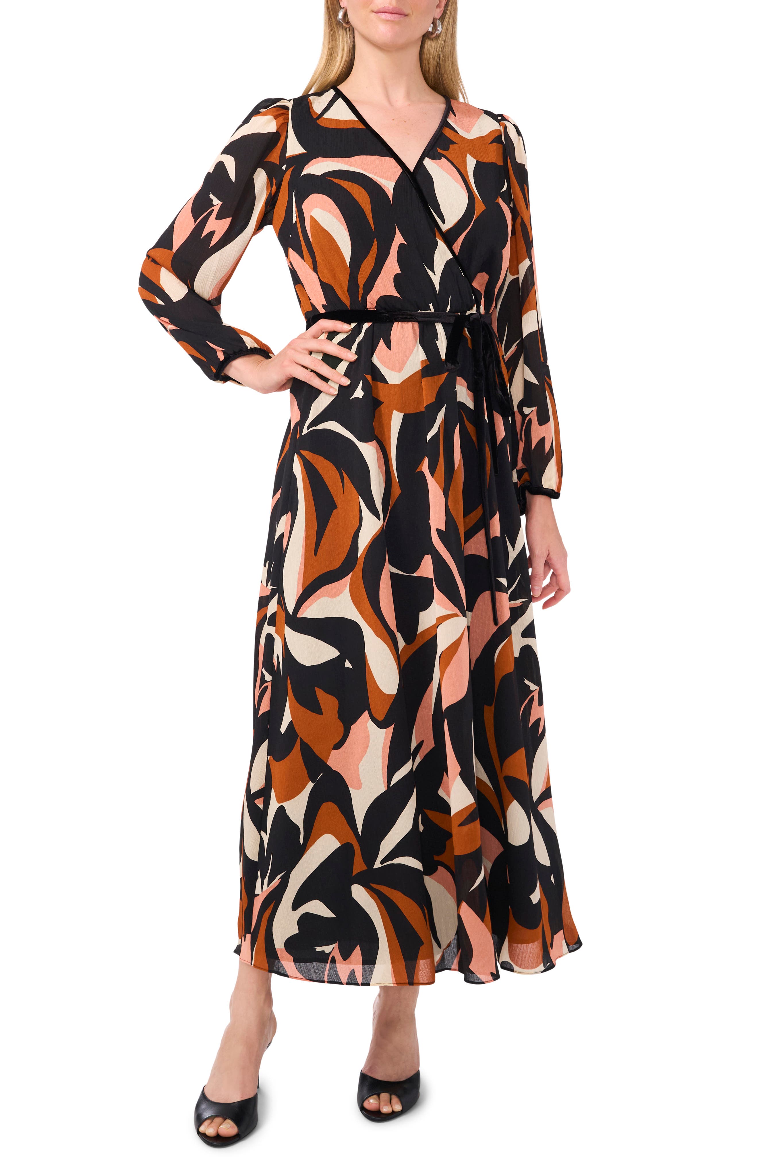 Halogen® Long Sleeve Faux Wrap Maxi Dress | Nordstromrack