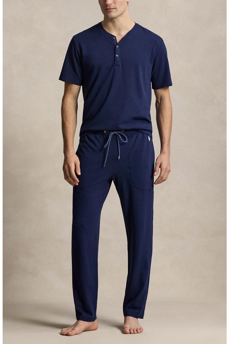Featherweight Short Sleeve Henley Pajama Top, Alternate, color, NAVY