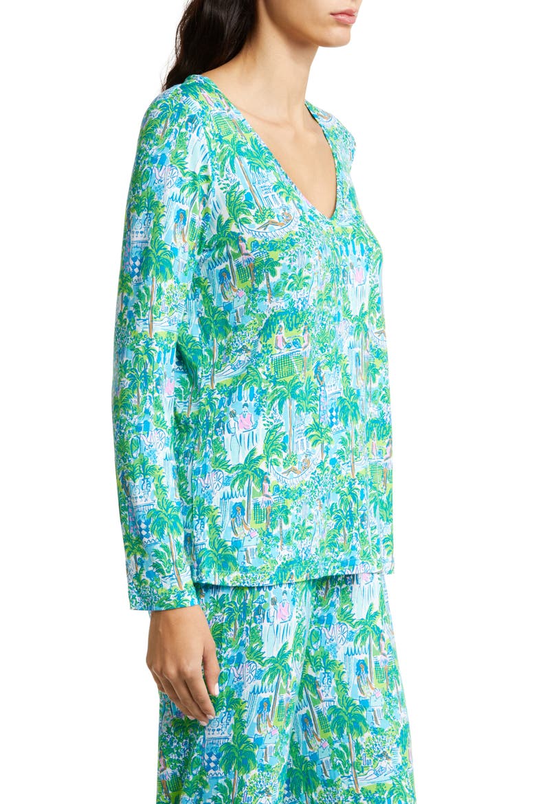 Knit Pajama Top, Alternate, color, SPROUT GREEN LILLY ON HOLIDAY