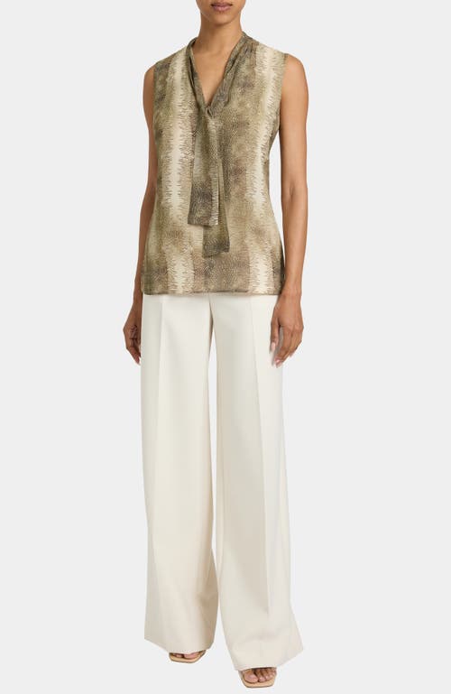 Santorelli Teca Printed Georgette Sleeveless Tie Neck Blouse In Brown