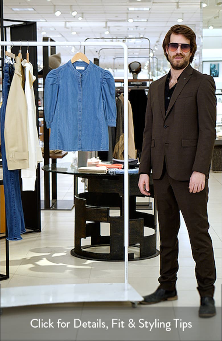 Band Collar Puff Sleeve Denim Button-Up Shirt, sales video thumbnail