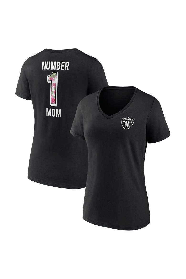 Women's Fanatics Branded Black Las Vegas Raiders Plus Size Mother's Day #1 Mom V-Neck T-Shirt, Main, color, Black