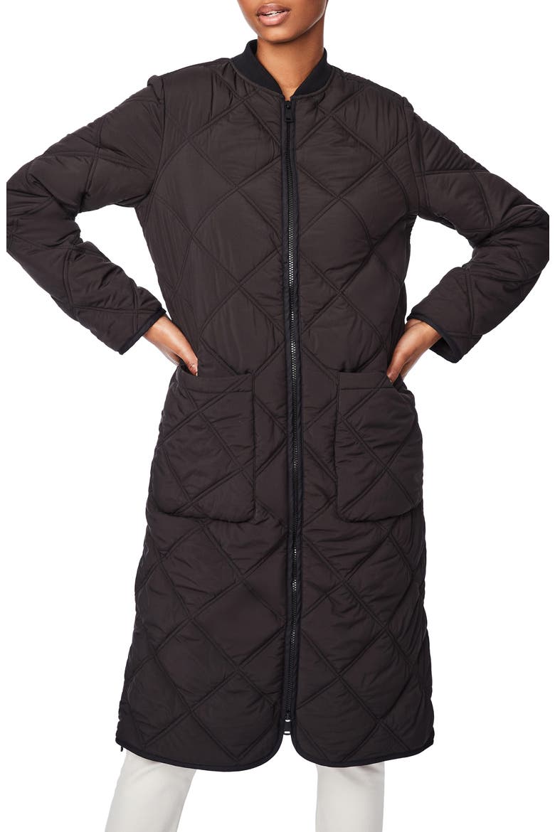 Diamond Quilted Long Coat & Bag, Main, color, BLACK